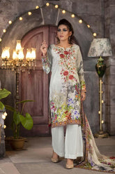 Cultured Pearl - Huda Digital Printed & Embroidered Karandi